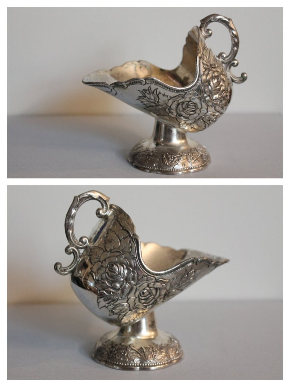 Ornate Silver Sugar Scuttle with Embossed Roses